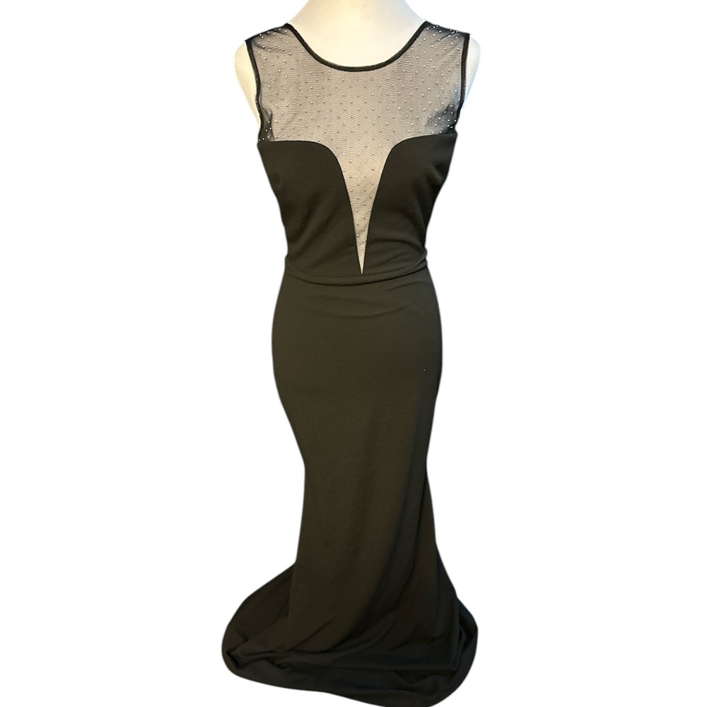 Dress the population black beaded , open back little black dress LBD